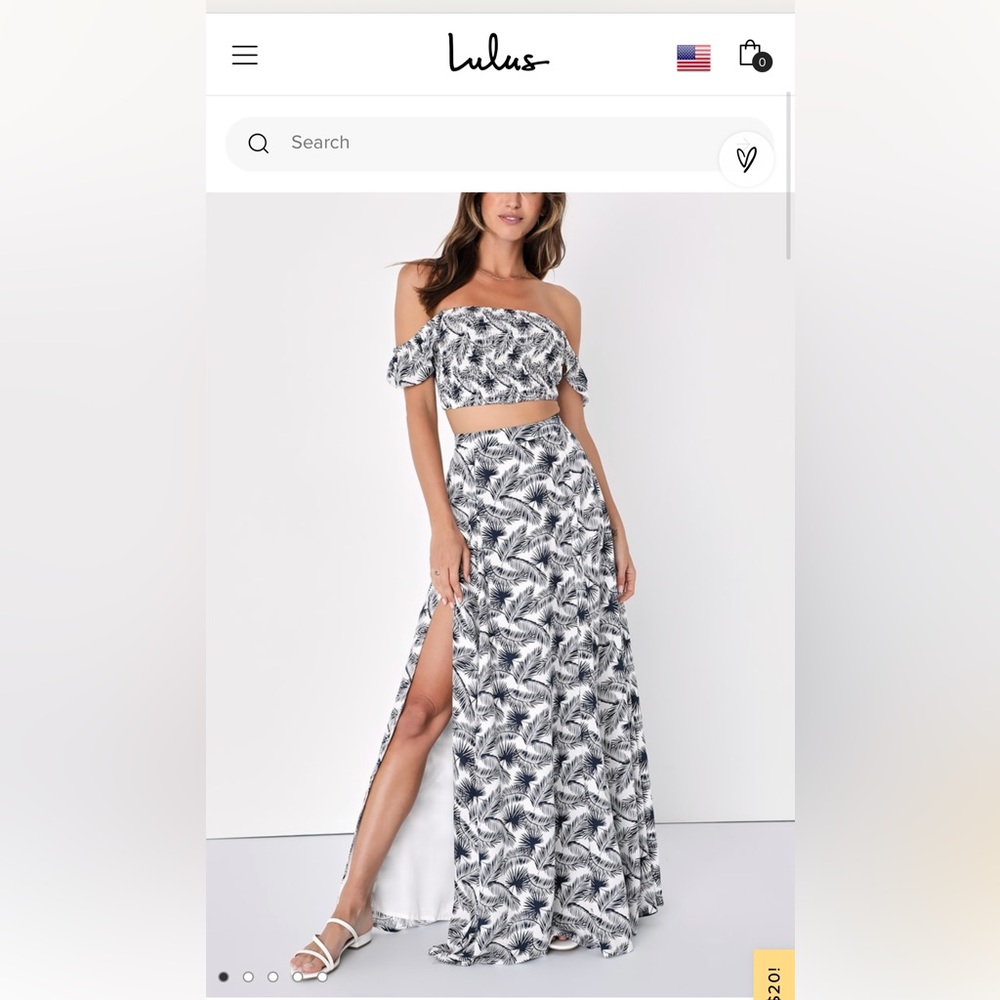 Lulus Trancoso Navy blue, floral print, two piece maxi dress